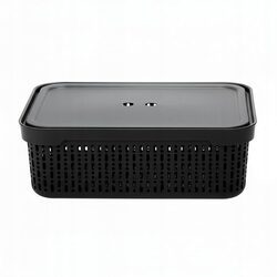 Koszyk organizer czarny 30x20 cm z pokrywką plastikowy do szuflady