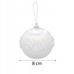 BOMBKA CHOINKOWA XXL 8 cm biała z lśniącymi koralikami duża bombka ozdobna