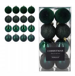 BOMBKI CHOINKOWE zielone plastikowe 16 sztuk 8 cm komplet ozdób na choinkę