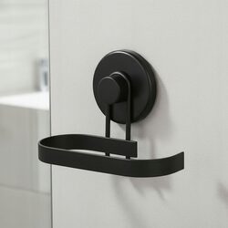 Uchwyt na papier toaletowy na przyssawkę czarny metalowy bez wiercenia loft