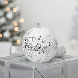 Bombka choinkowa z cekinami biała srebrna 10 cm dekorowana ozdoba duża
