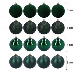 BOMBKI CHOINKOWE zielone plastikowe 16 sztuk 8 cm komplet ozdób na choinkę
