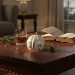 Bombka choinkowa elegancka biała ze złotymi żłobieniami 10 cm duża