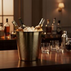 WIADERKO NA LÓD stalowe złote pojemnik na lód do butelki cooler 4,5l duże