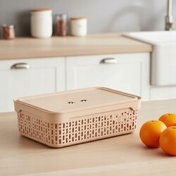 Koszyk organizer beżowy 30x20x9 plastikowy pojemnik z pokrywką do szuflady