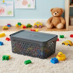 Koszyk organizer szary 30x20x12 cm pojemnik plastikowy z pokrywką