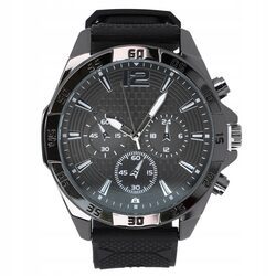 Zegarek męski czarny pasek silikonowy na prezent dla taty męża w pudełku