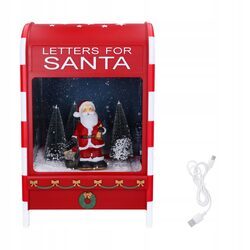 SKRZYNKA NA LISTY świąteczna dekoracja 40cm Mikołaj led muzyka śnieg usb