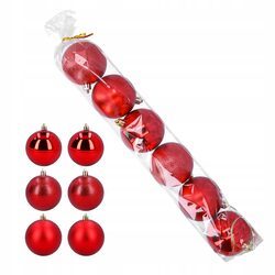 Bombki choinkowe plastikowe czerwone 7 cm zestaw 6 sztuk mix nietłukące