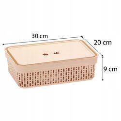 Koszyk organizer beżowy 30x20x9 plastikowy pojemnik z pokrywką do szuflady