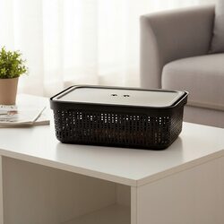 Koszyk organizer czarny 30x20 cm z pokrywką plastikowy do szuflady