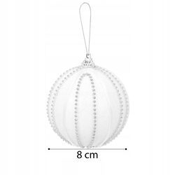 BOMBKA CHOINKOWA 8 cm z koralikami błyszcząca biała ozdoba świąteczna duża