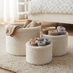 Pudełka do przechowywania zestaw x3 kremowe okrągłe pluszowe organizery