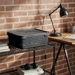 Koszyk organizer czarny 30x20 cm z pokrywką plastikowy do szuflady