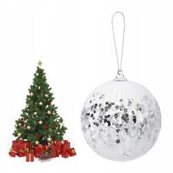 Bombka choinkowa z cekinami biała srebrna 10 cm dekorowana ozdoba duża