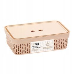 Koszyk organizer beżowy 30x20x9 plastikowy pojemnik z pokrywką do szuflady