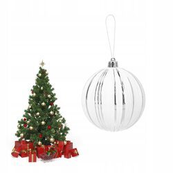 Bombka choinkowa ryflowana biała ze srebrnymi paskami 8 cm ozdoba duża