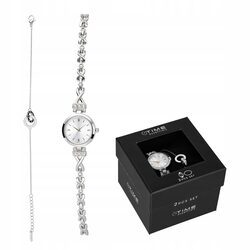 ZEGAREK DAMSKI Z BRANSOLETKĄ biżuteryjny komplet srebrny stalowy dla żony