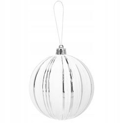 Bombka choinkowa karbowana biała w srebrne paski 10 cm duża nietłukąca