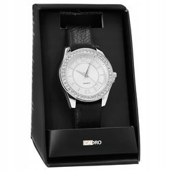 Zegarek damski elegancki klasyczny czarny skórzany pasek prezent dla mamy