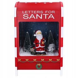 SKRZYNKA NA LISTY świąteczna dekoracja 40cm Mikołaj led muzyka śnieg usb